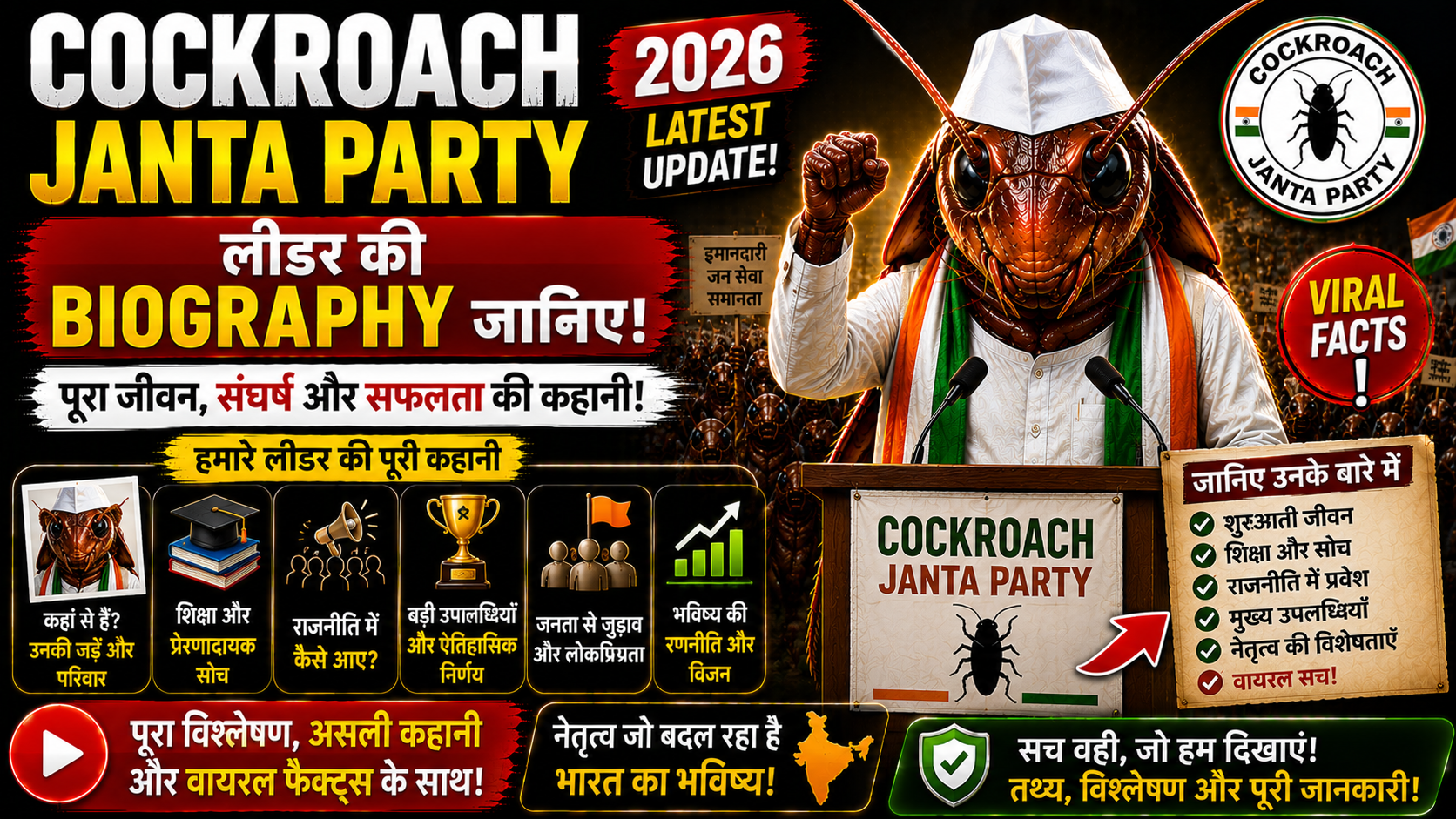 Cockroach Janta Party Leader Biography in Hindi