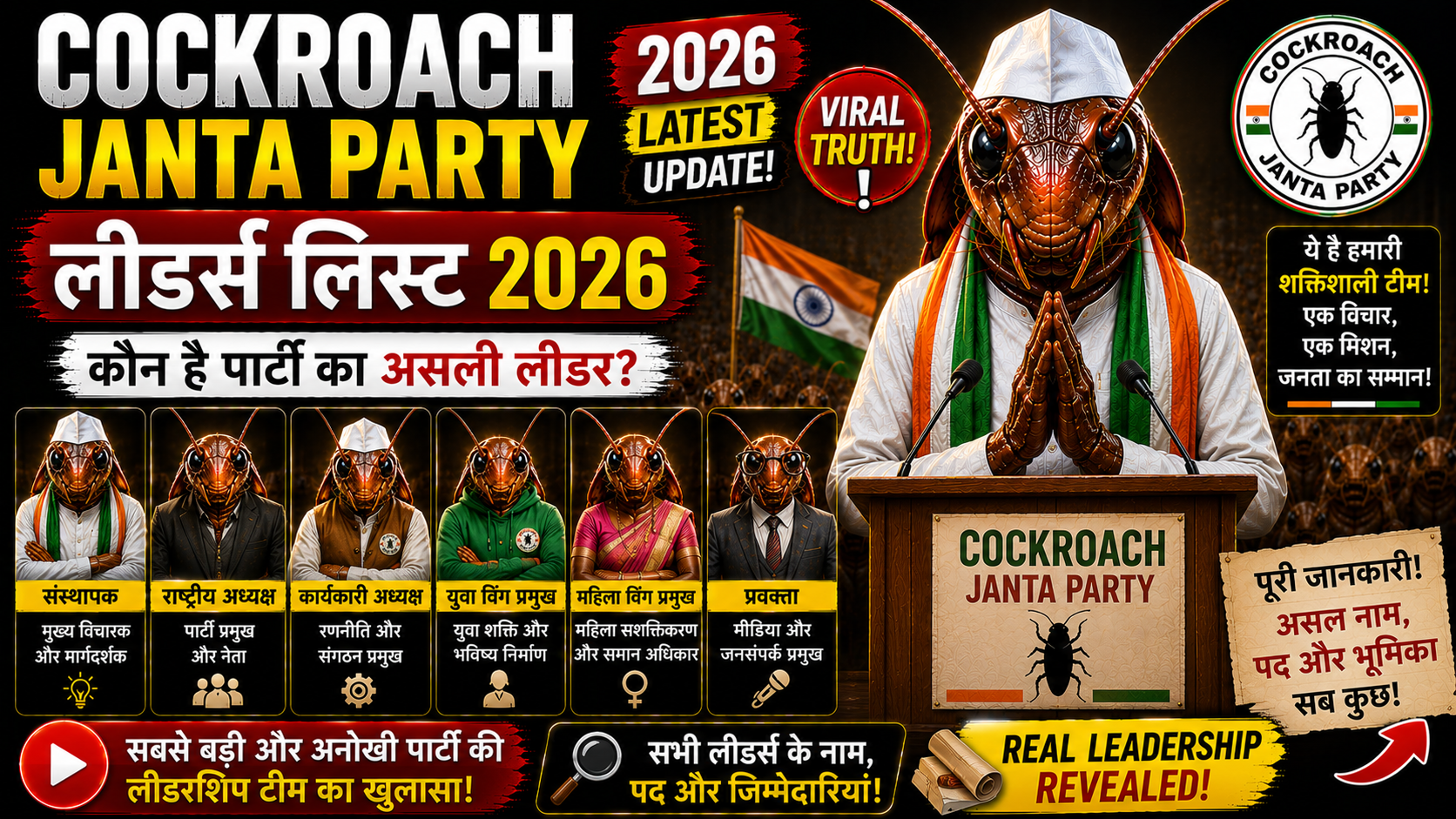 Cockroach Janta Party Leaders List 2026
