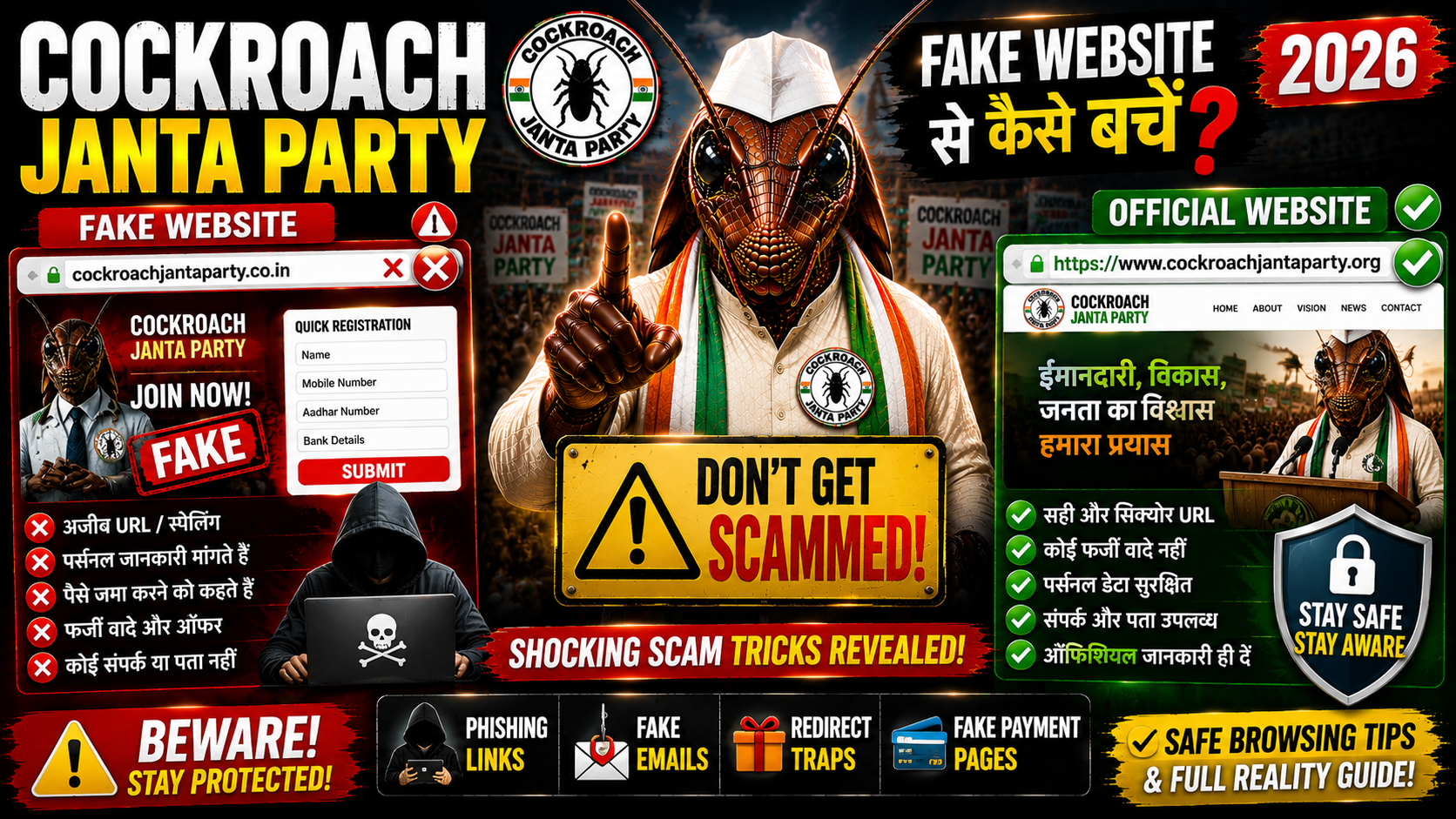 Cockroach Janta Party Fake Website Se Kaise Bache