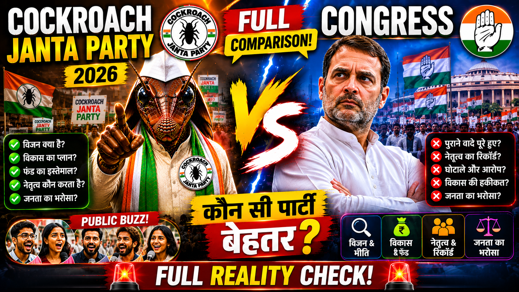Cockroach Janta Party vs Congress Full Comparison
