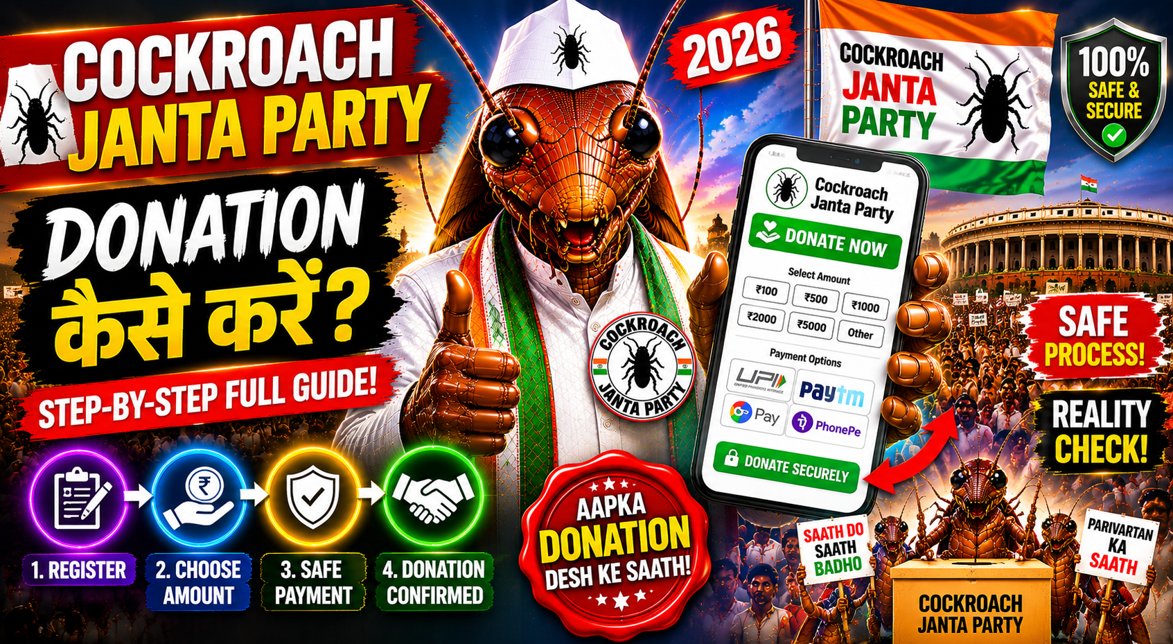 Cockroach Janta Party Me Donation Kaise Kare