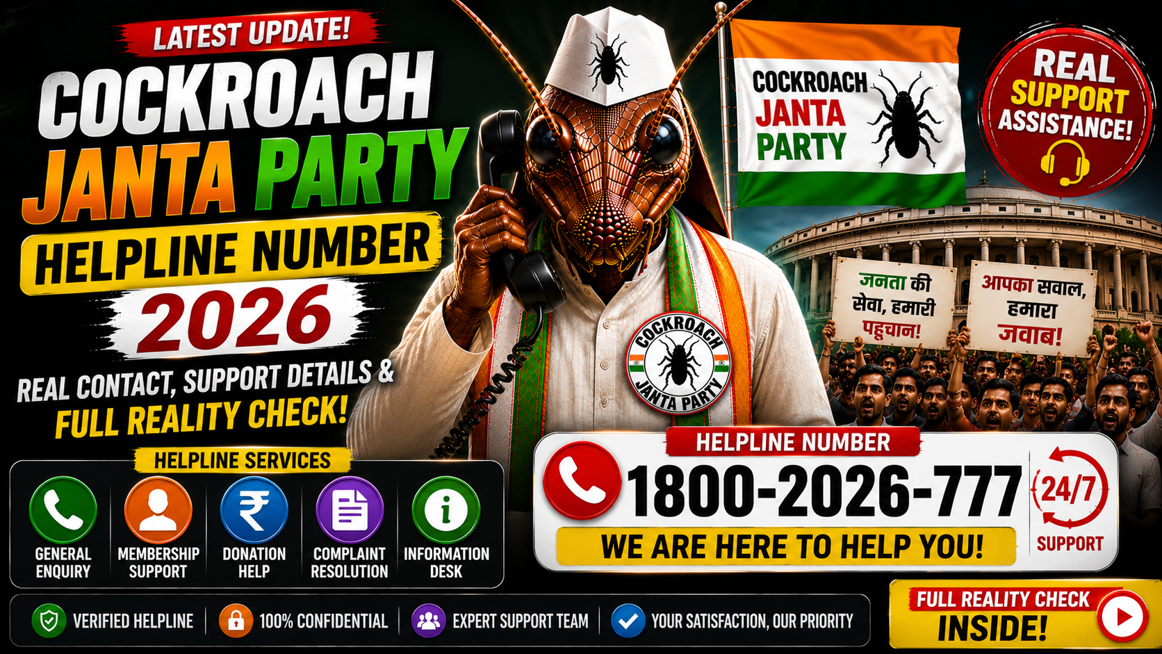 Cockroach Janta Party Helpline Number