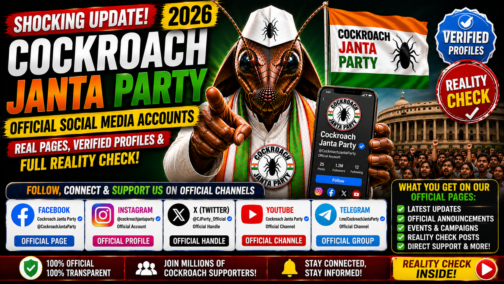 Cockroach Janta Party Official Social Media Accounts